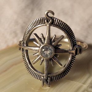 Vintage Aquamarine Compass Sterling Silver Ring Size 6-1/2 2.6g  Never Get Lost!